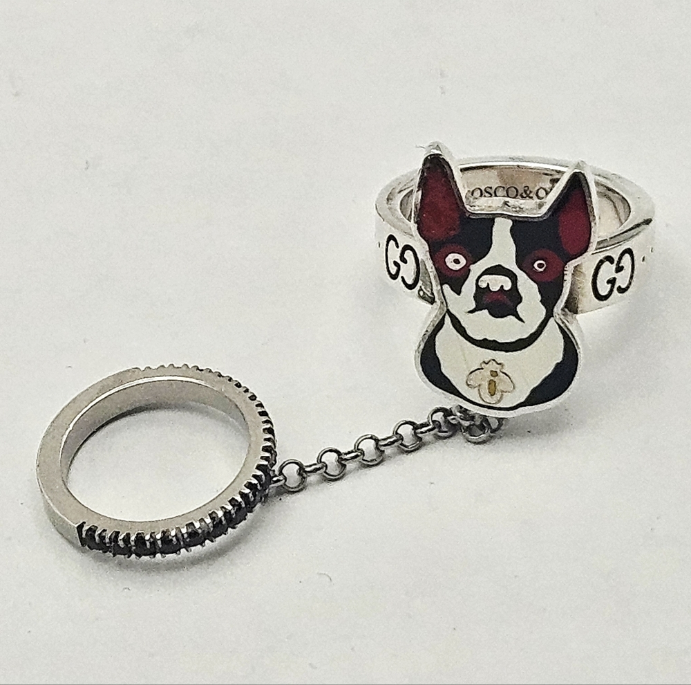 Gucci 925 Sterling Silver Bosco Orso Black Spinel Dog Ring US 6.25 / IT 13